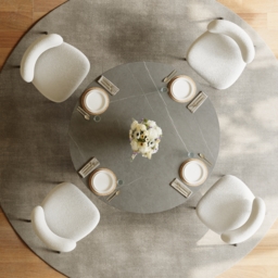"51"" Round Gray Dining Table with Faux Marble Top & Carbon Steel Base" - thumbnail 5