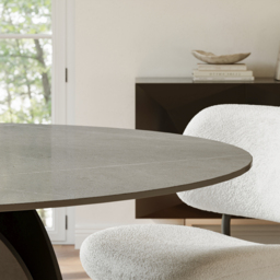 "51"" Round Gray Dining Table with Faux Marble Top & Carbon Steel Base" - thumbnail 9