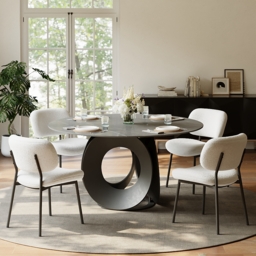 "51"" Round Gray Dining Table with Faux Marble Top & Carbon Steel Base" - thumbnail 4