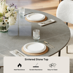 "51"" Round Gray Dining Table with Faux Marble Top & Carbon Steel Base" - thumbnail 6