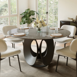 "51"" Round Gray Dining Table with Faux Marble Top & Carbon Steel Base" - thumbnail 2