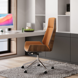 Brown Faux Leather Office Chair Desk Chair with Wheels & Adjustable Height - thumbnail 4