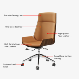 Brown Faux Leather Office Chair Desk Chair with Wheels & Adjustable Height - thumbnail 7
