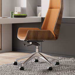 Brown Faux Leather Office Chair Desk Chair with Wheels & Adjustable Height - thumbnail 5