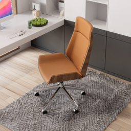 Brown Faux Leather Office Chair Desk Chair with Wheels & Adjustable Height - thumbnail 2