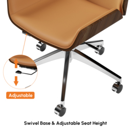Brown Faux Leather Office Chair Desk Chair with Wheels & Adjustable Height - thumbnail 8