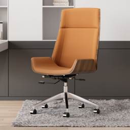 Brown Faux Leather Office Chair Desk Chair with Wheels & Adjustable Height - thumbnail 1