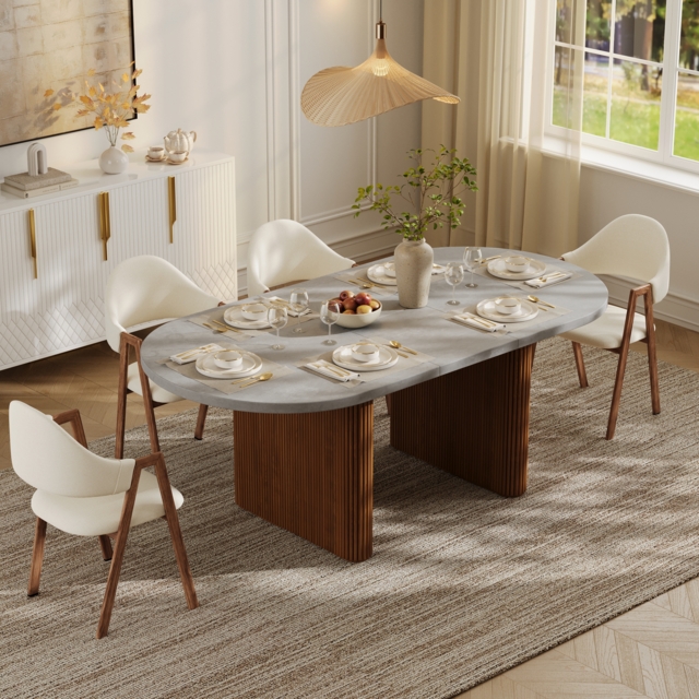 Japandi 160 - 200 cm Oval Extendable Natural Dining Table Butterfly Leaf, Seats 4-6 - image 1