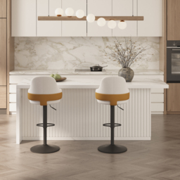 "72"" Large Kitchen Island & 2 Velvet Swivel Bar Stools Set Adjustable Height White with Marble Veneered Kitchen Cabinet" - thumbnail 3