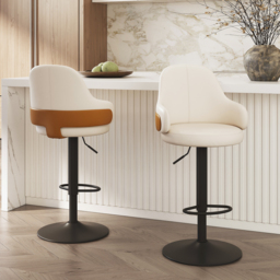 "72"" Large Kitchen Island & 2 Velvet Swivel Bar Stools Set Adjustable Height White with Marble Veneered Kitchen Cabinet" - thumbnail 7