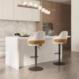 "72"" Large Kitchen Island & 2 Velvet Swivel Bar Stools Set Adjustable Height White with Marble Veneered Kitchen Cabinet" - thumbnail 2
