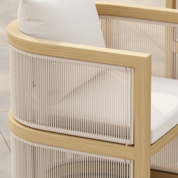 Wevara 2 Pieces Modern Aluminium & Ropes Outdoor Patio Dining Chair Set in Walnut & Oatmeal - thumbnail 7