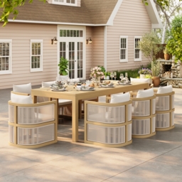 Wevara 2 Pieces Modern Aluminium & Ropes Outdoor Patio Dining Chair Set in Walnut & Oatmeal - thumbnail 5