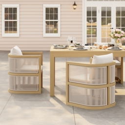 Wevara 2 Pieces Modern Aluminium & Ropes Outdoor Patio Dining Chair Set in Walnut & Oatmeal - thumbnail 3