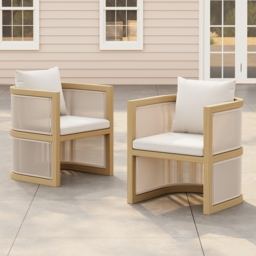 Wevara 2 Pieces Modern Aluminium & Ropes Outdoor Patio Dining Chair Set in Walnut & Oatmeal - thumbnail 1