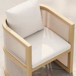 Wevara 2 Pieces Modern Aluminium & Ropes Outdoor Patio Dining Chair Set in Walnut & Oatmeal - thumbnail 6