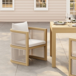 Wevara 2 Pieces Modern Aluminium & Ropes Outdoor Patio Dining Chair Set in Walnut & Oatmeal - thumbnail 4