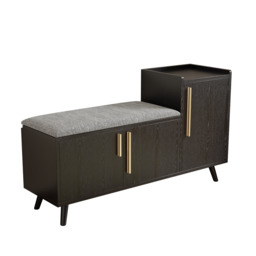 Shoe Storage Entryway Bench with Right-Side Cabinet Engineered Wood Shoe Rack in Black (120 cm) - thumbnail 7