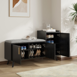 Shoe Storage Entryway Bench with Right-Side Cabinet Engineered Wood Shoe Rack in Black (120 cm) - thumbnail 4
