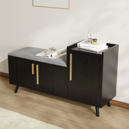 Shoe Storage Entryway Bench with Right-Side Cabinet Engineered Wood Shoe Rack in Black (120 cm) - thumbnail 5