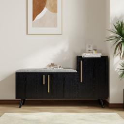 Shoe Storage Entryway Bench with Right-Side Cabinet Engineered Wood Shoe Rack in Black (120 cm) - thumbnail 2