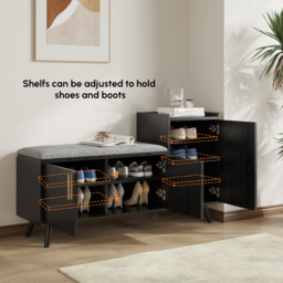 Shoe Storage Entryway Bench with Right-Side Cabinet Engineered Wood Shoe Rack in Black (120 cm) - thumbnail 9