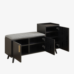 Shoe Storage Entryway Bench with Right-Side Cabinet Engineered Wood Shoe Rack in Black (120 cm) - thumbnail 8