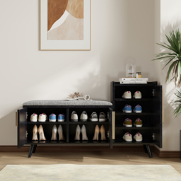 Shoe Storage Entryway Bench with Right-Side Cabinet Engineered Wood Shoe Rack in Black (120 cm) - thumbnail 3