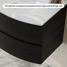 Modern 800mm Floating Bathroom Vanity with One-piece Glass Basin 2 Drawers in Black - thumbnail 8