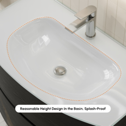 Modern 800mm Floating Bathroom Vanity with One-piece Glass Basin 2 Drawers in Black - thumbnail 7