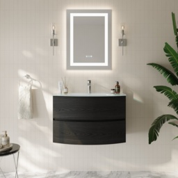 Modern 800mm Floating Bathroom Vanity with One-piece Glass Basin 2 Drawers in Black - thumbnail 3