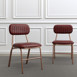 Set of 2 Modern Dining Chairs with Faux Leather Upholstered in Wine Red - thumbnail 3