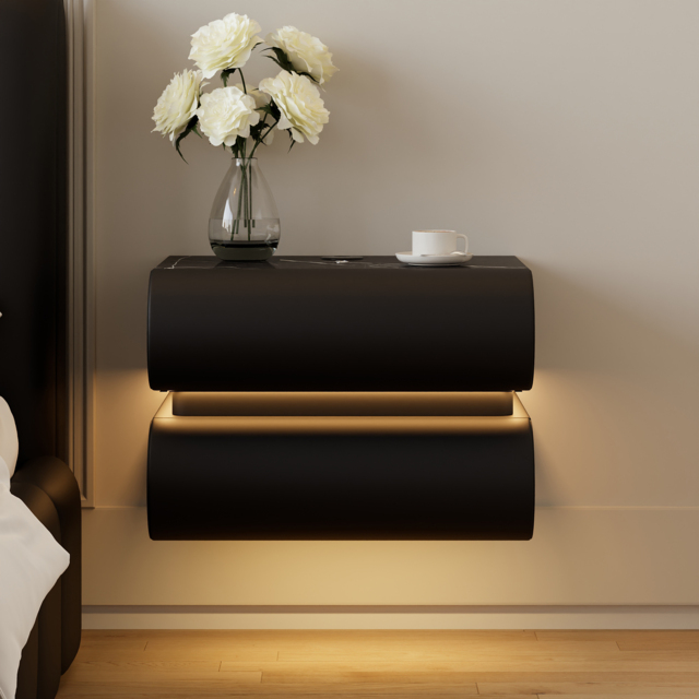 Humply Floating Leather 2-Drawer Smart LED Nightstand with Sintered Stone Top - image 1