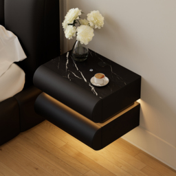 Humply Floating Leather 2-Drawer Smart LED Nightstand with Sintered Stone Top - thumbnail 2