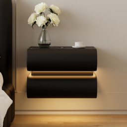 Humply Floating Leather 2-Drawer Smart LED Nightstand with Sintered Stone Top
