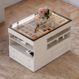 Modern Dresser Width of 120 cm with Jewellery Storage Walk-in Wardrobe Island with LED Light