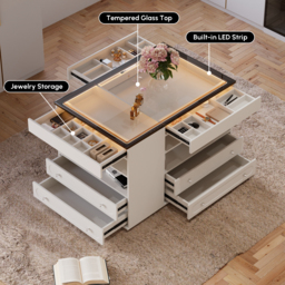 Modern Dresser Width of 120 cm with Jewellery Storage Walk-in Wardrobe Island with LED Light - thumbnail 3