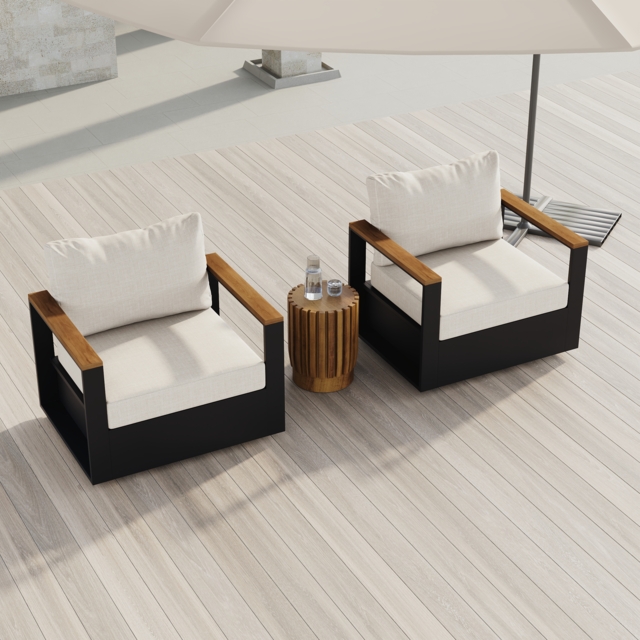 Tevara Teak & Aluminium Outdoor Swivel Chair Modern Yard & Patio Furniture in Beige Cushion Included - image 1