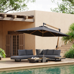 Tevara 300 cm Patio Cantilever Umbrella Adjustable Height Outdoor Sun Umbrella for Pool / Beach in Grey - thumbnail 4