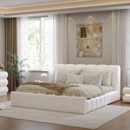 Humply Modern Leather Queen Bed Frame with Upholstered Headboard