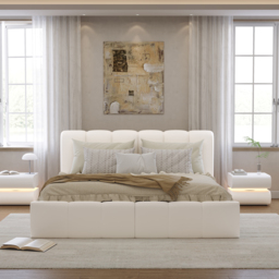 Humply Modern Leather Queen Bed Frame with Upholstered Headboard - thumbnail 2