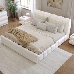 Humply Modern Leather Queen Bed Frame with Upholstered Headboard - thumbnail 3