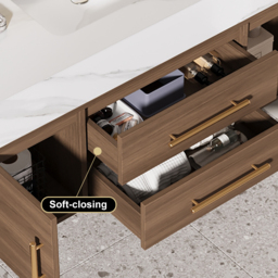 100 cm Walnut Floating Bathroom Vanity Set Stone Top Wall Mounted Bathroom Cabinet - thumbnail 9