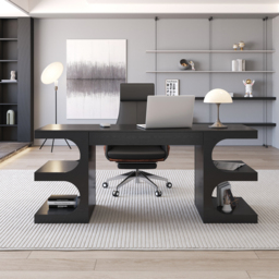 Modern Black Writing Desk Office Desk with 1 Drawer & 4 Open Shelves Office Furniture (1630mm) - thumbnail 1