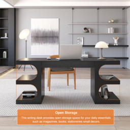 Modern Black Writing Desk Office Desk with 1 Drawer & 4 Open Shelves Office Furniture (1630mm) - thumbnail 8