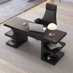 Modern Black Writing Desk Office Desk with 1 Drawer & 4 Open Shelves Office Furniture (1630mm) - thumbnail 4
