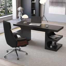 Modern Black Writing Desk Office Desk with 1 Drawer & 4 Open Shelves Office Furniture (1630mm) - thumbnail 3