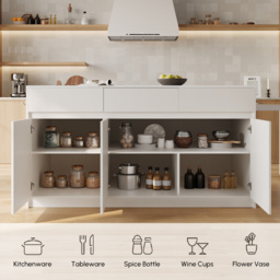 81''-112'' Modern Extendable White Sintered Stone Kitchen Island with Doors and Drawers - thumbnail 9
