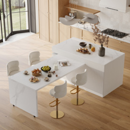 81''-112'' Modern Extendable White Sintered Stone Kitchen Island with Doors and Drawers - thumbnail 4