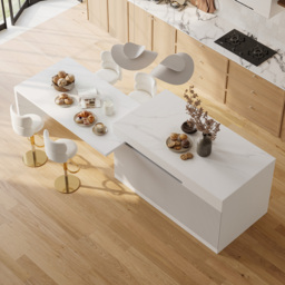81''-112'' Modern Extendable White Sintered Stone Kitchen Island with Doors and Drawers - thumbnail 6